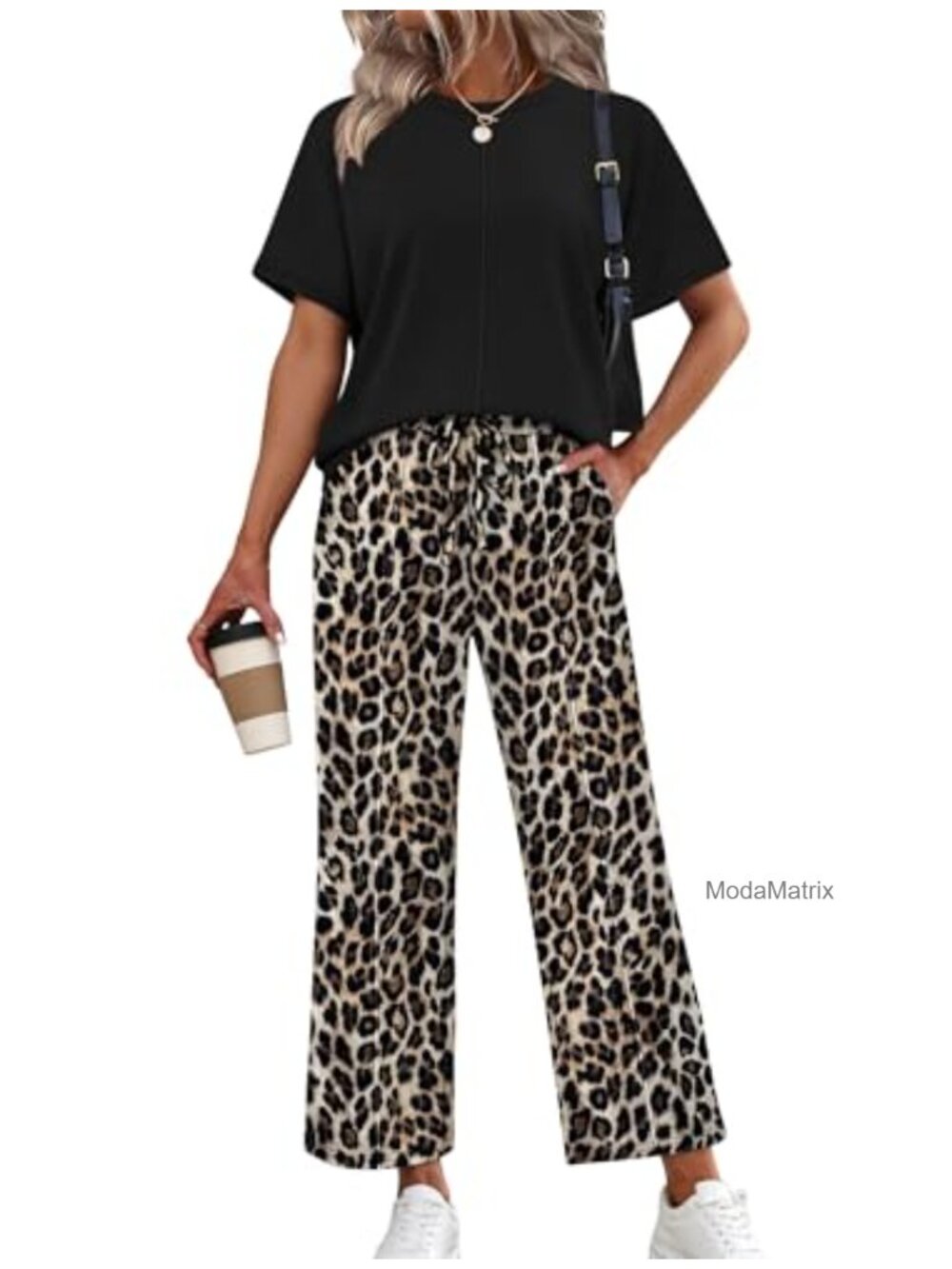 Women's 2-Piece Lounge Set Short Sleeve Wide Leg Pants Travel Vacation Outfit